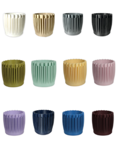 12 color options for The Leaf 3.5 inch eco-friendly planter by Leafprints 3d, displayed in a 3x4 grid in White, Beige, Grey, Black, Bamboo, Sage, Buttercup, Peony, Lilac, Navy, Sapphire Blue, and Oxblood.