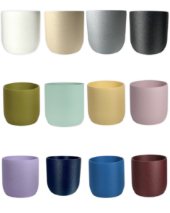 12 color options for The Oak 6 inch eco-friendly planter by Leafprints 3d, displayed in a 3x4 grid in White, Beige, Grey, Black, Bamboo, Sage, Buttercup, Peony, Lilac, Navy, Sapphire Blue, and Oxblood.