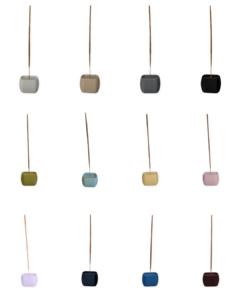 12 color options for The Low Profile Incense Stick Holder by Leafprints 3d, displayed in a 3x4 grid in White, Beige, Grey, Black, Bamboo, Sage, Buttercup, Peony, Lilac, Navy, Sapphire Blue, and Oxblood.
