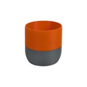 Golden Hour collection planter, 3D-printed with textured horizontal stripes in grey and orange