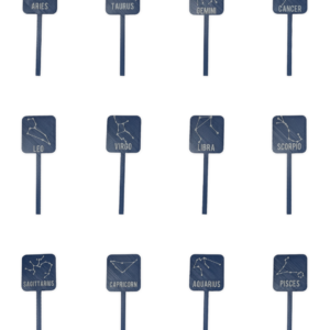 12 Astrological Signs in a grid displaying Leafprints 3d celestial zodiac constellation plant markers and labels