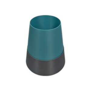 Leafprints 3D Sprout Self Watering Planter, 4-inch two-tone planter in grey and teal, shown unplanted.