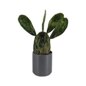 Leafprints 3D Talipot style 4 inch grey 3D printed cover pot planter, styled with a plant inside