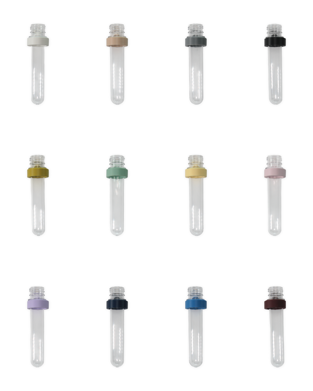 Leafprints.3d Magnetic Plant Propagation Station and Test Tube Holder in 12 colors displayed in a 3x4 grid in White, Beige, Grey, Black, Bamboo, Sage, Buttercup, Peony, Lilac, Navy, Sapphire Blue, and Oxblood by Leafprints 3d